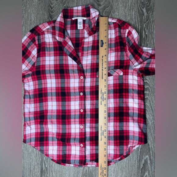 Victorias Secret Womens Plaid Button-Up Shirt Red &amp; Black Cotton/Viscose Sma - Picture 7 of 10